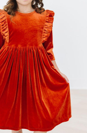 Pumpkin Spice Velvet Ruffle Twirl Dress-Mila & Rose ®