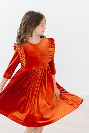 Pumpkin Spice Velvet Ruffle Twirl Dress-Mila & Rose ®