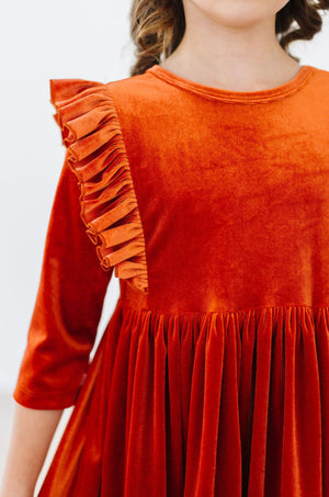 Pumpkin Spice Velvet Ruffle Twirl Dress-Mila & Rose ®