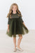 Olive Shimmer 3/4 Sleeve Tutu Dress-Mila & Rose ®