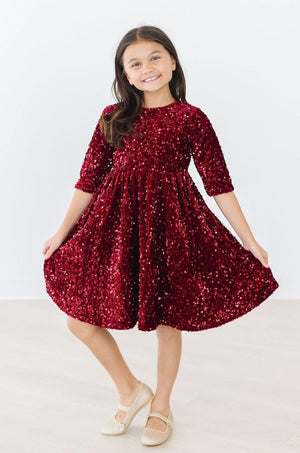 Cranberry Velvet Sequin Dress-Mila & Rose ®