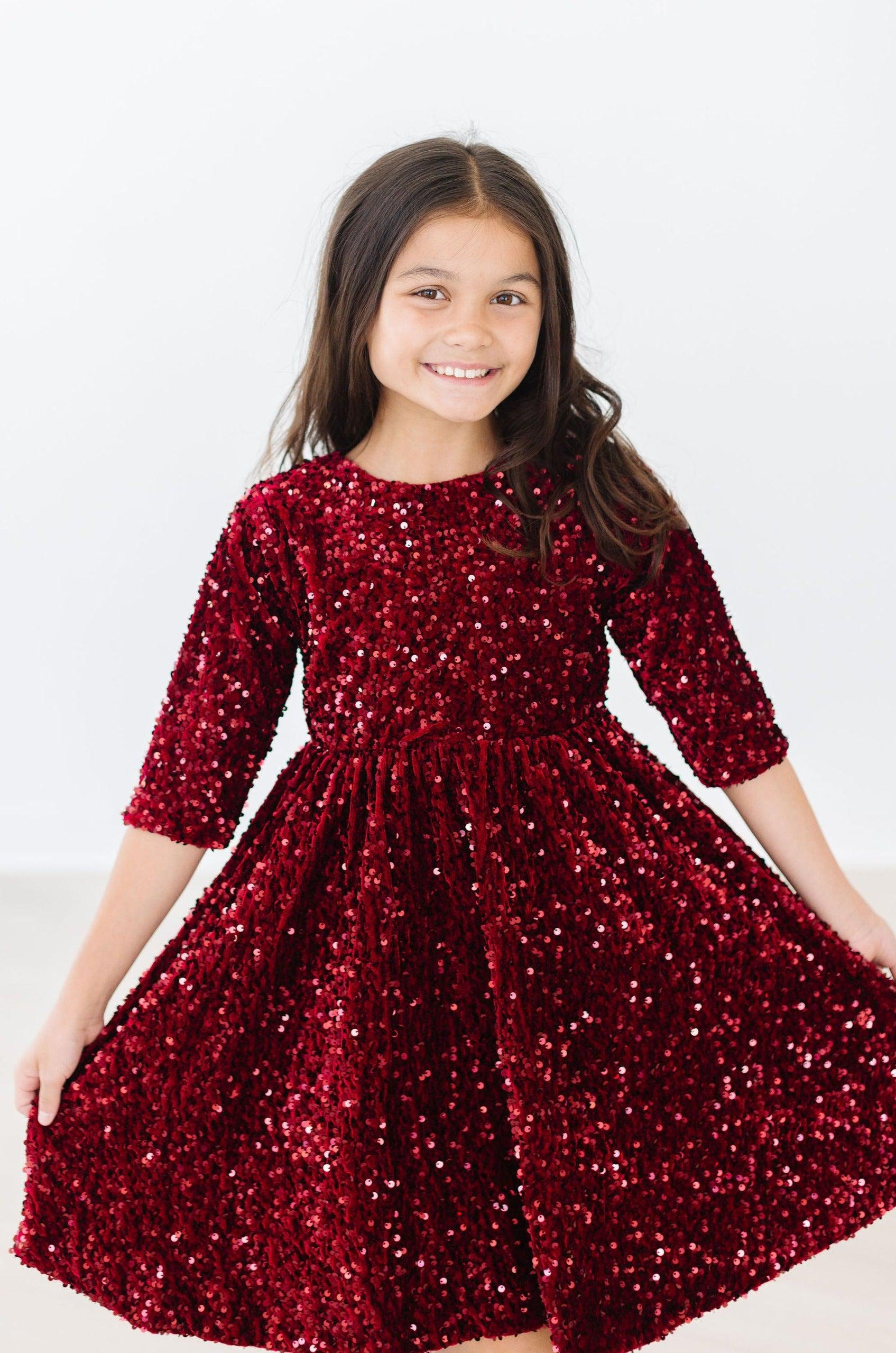 Cranberry Velvet Sequin Dress-Mila & Rose ®