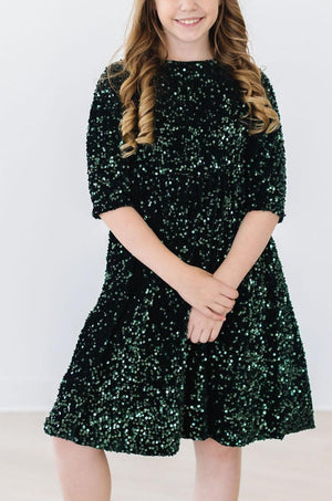 Hunter Green Velvet Sequin Dress-Mila & Rose ®