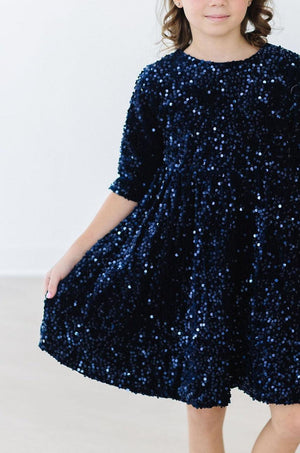 Navy Velvet Sequin Dress-Mila & Rose ®