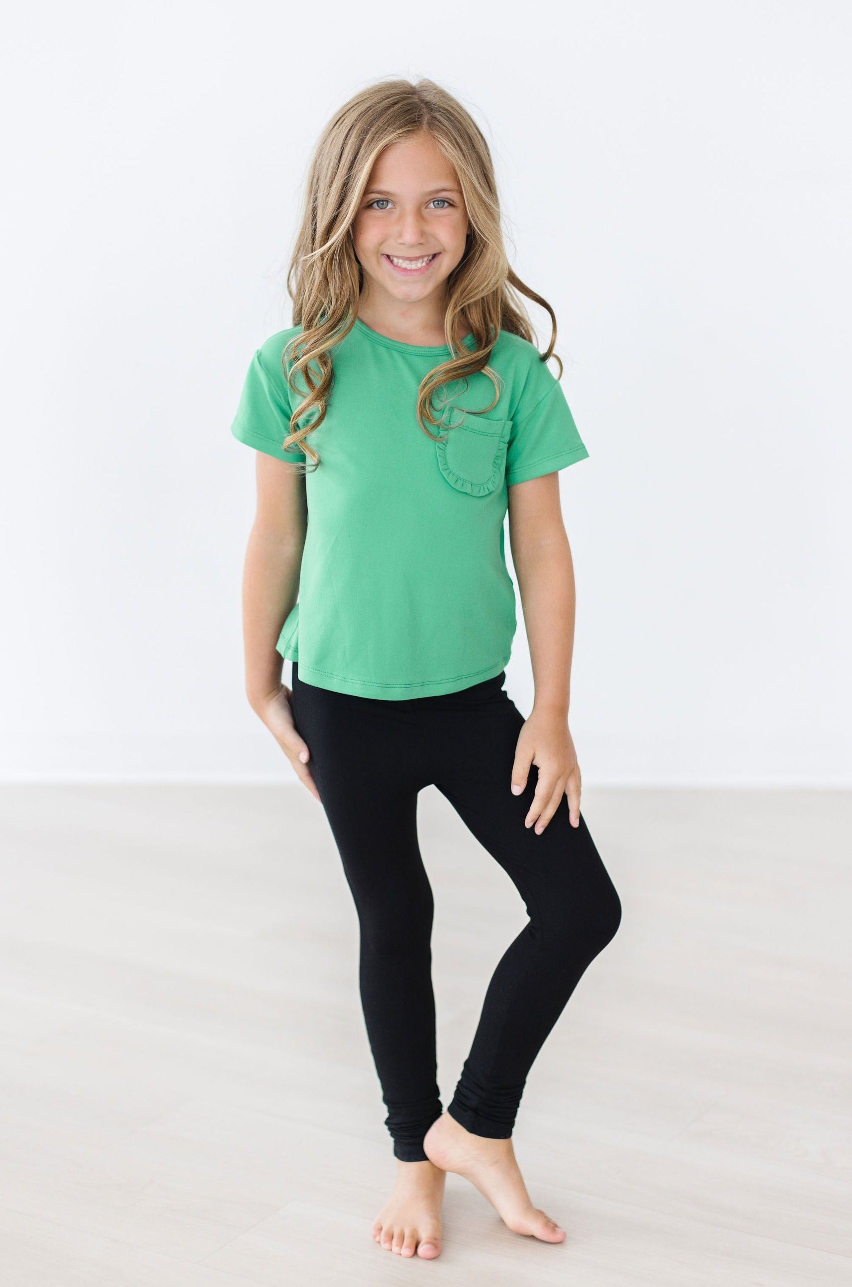 Kelly Green Ruffle Pocket Tee-Mila & Rose ®