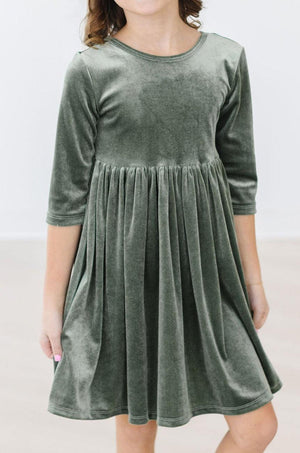 Sage Velvet Twirl Dress-Mila & Rose ®