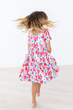 Neon Floral S/S Pocket Twirl Dress-Mila & Rose ®