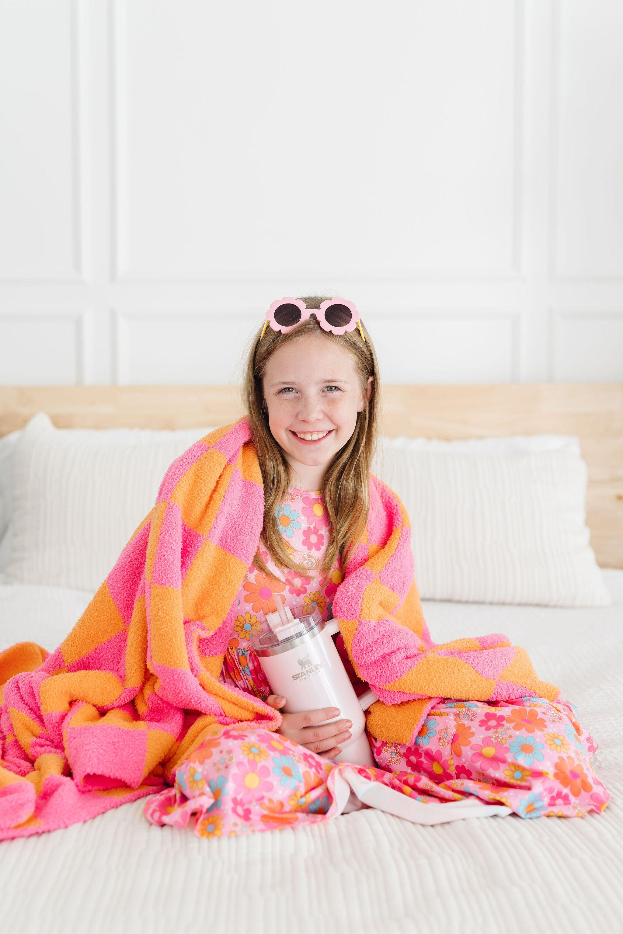 Bright Pink/Orange Checker Cozy Blanket-Mila & Rose ®