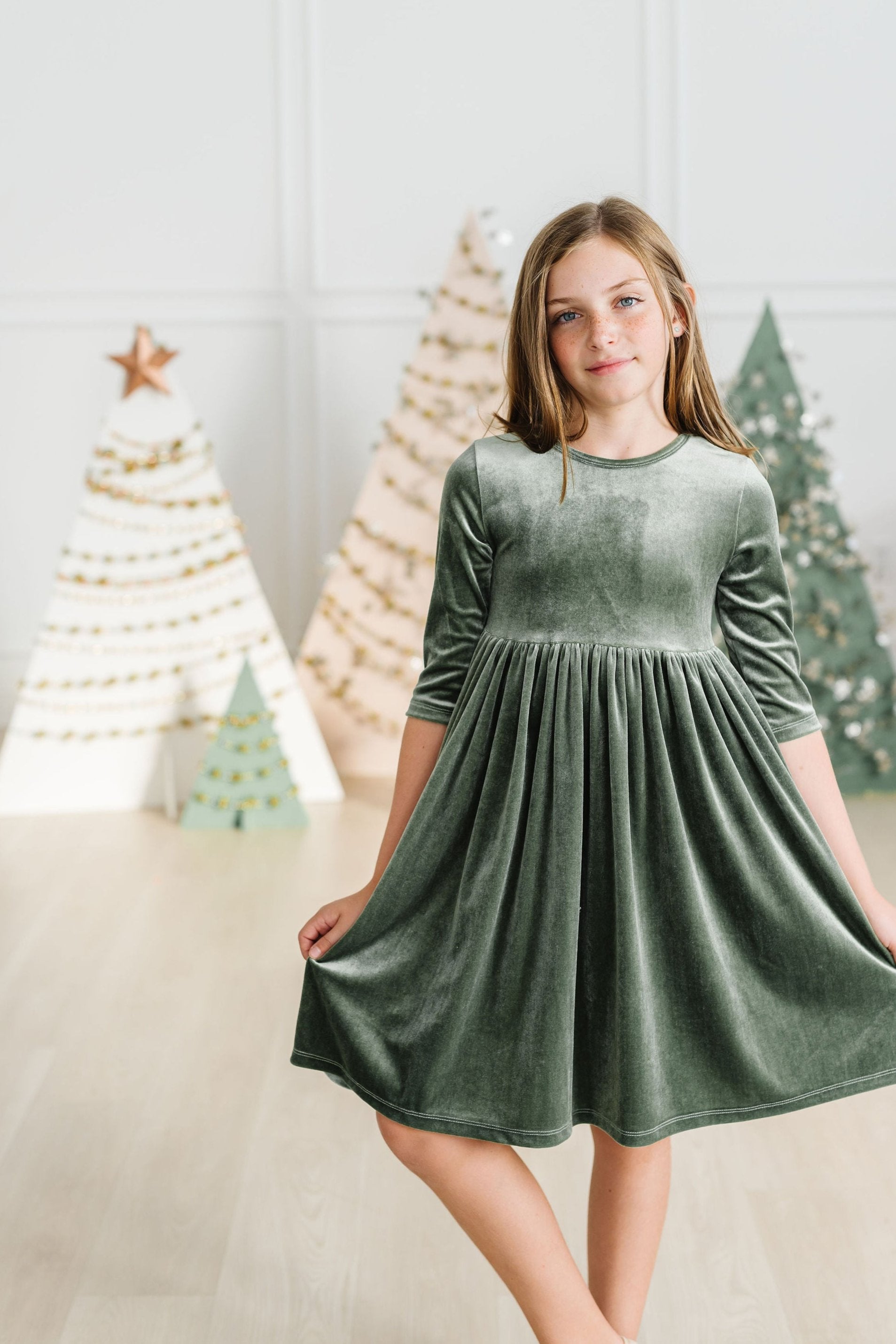 Sage Velvet Twirl Dress-Mila & Rose ®