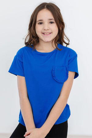 Royal Blue Ruffle Pocket Tee-Mila & Rose ®