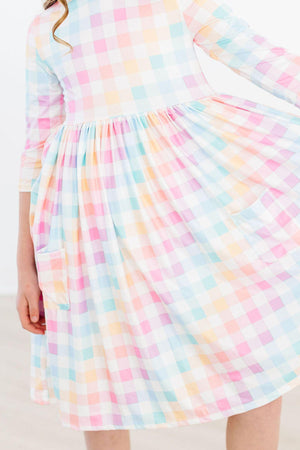 Pastel Plaid 3/4 Sleeve Pocket Twirl Dress-Mila & Rose ®