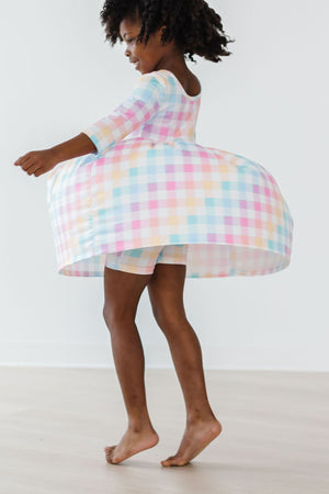 Pastel Plaid 3/4 Sleeve Pocket Twirl Dress-Mila & Rose ®