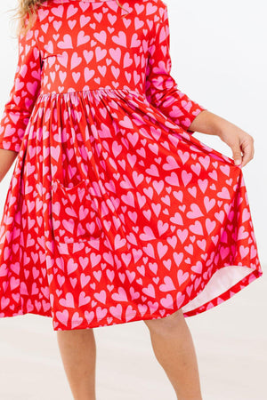 Hearts & Hugs 3/4 Sleeve Pocket Twirl Dress-Mila & Rose ®