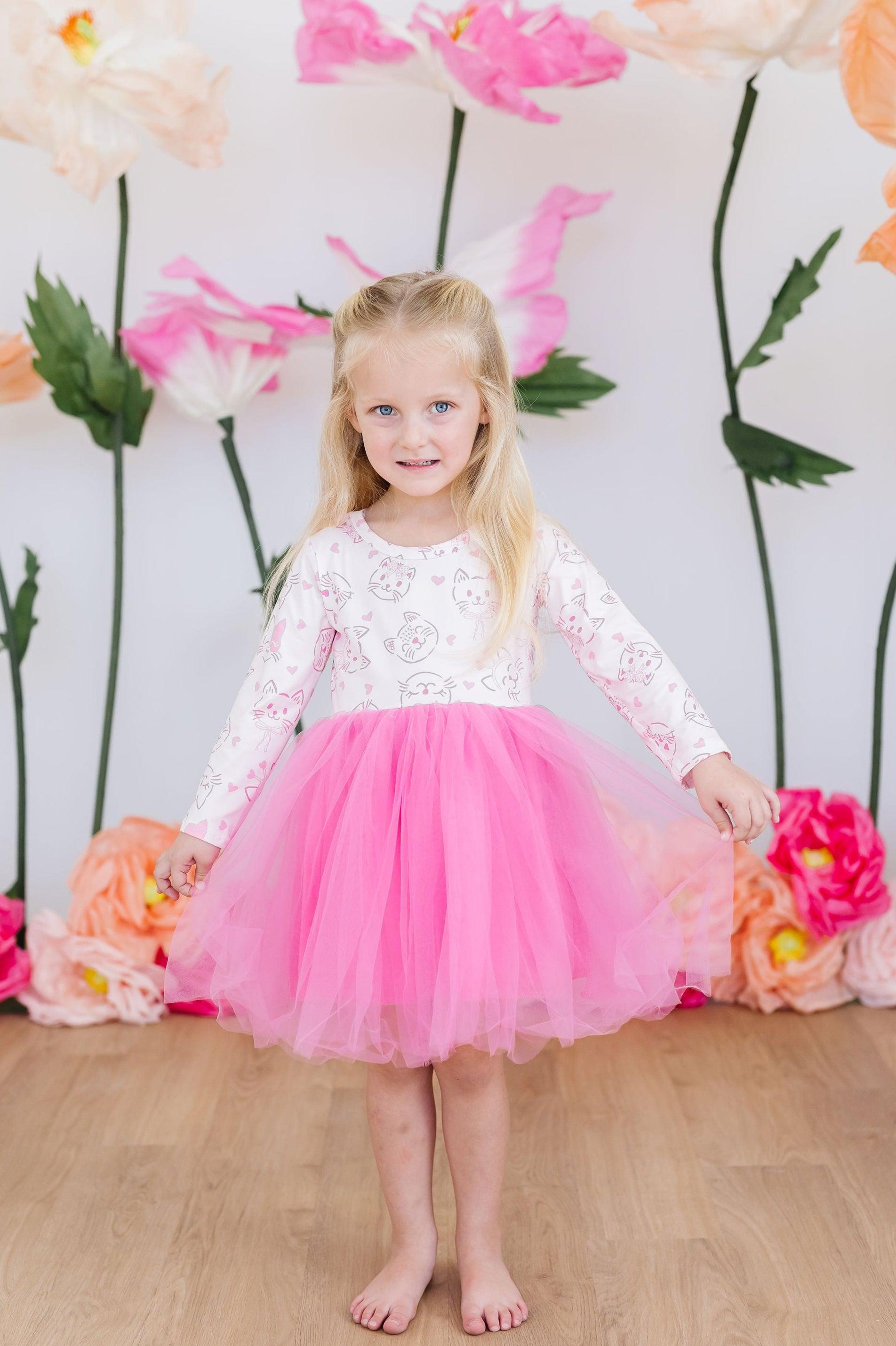 Purr-fectly Pink L/S Tutu Dress-Mila & Rose ®