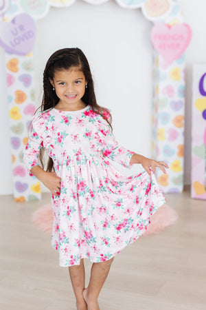 Gingham Bows 3/4 Sleeve Ruffle Twirl Dress-Mila & Rose ®