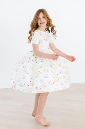 Watercolor Rainbows S/S Pocket Twirl Dress-Mila & Rose ®