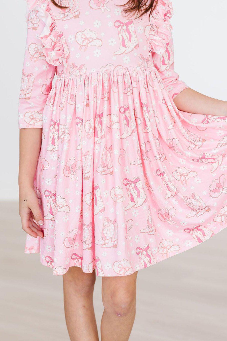 Howdy 3/4 Sleeve Ruffle Twirl Dress-Mila & Rose ®