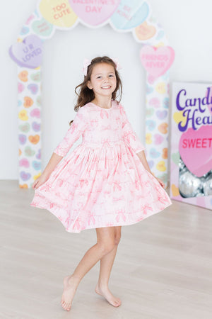 Blushing Bows 3/4 Sleeve Pocket Twirl Dress-Mila & Rose ®