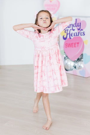 Blushing Bows 3/4 Sleeve Pocket Twirl Dress-Mila & Rose ®