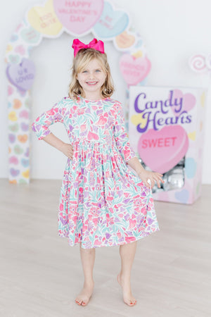 Watercolor Hearts 3/4 Sleeve Pocket Twirl Dress-Mila & Rose ®