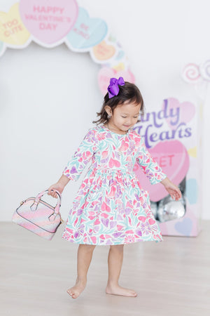 Watercolor Hearts 3/4 Sleeve Pocket Twirl Dress-Mila & Rose ®