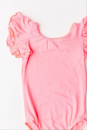 Neon Pink S/S Flutter Sleeve Leotard-Mila & Rose ®