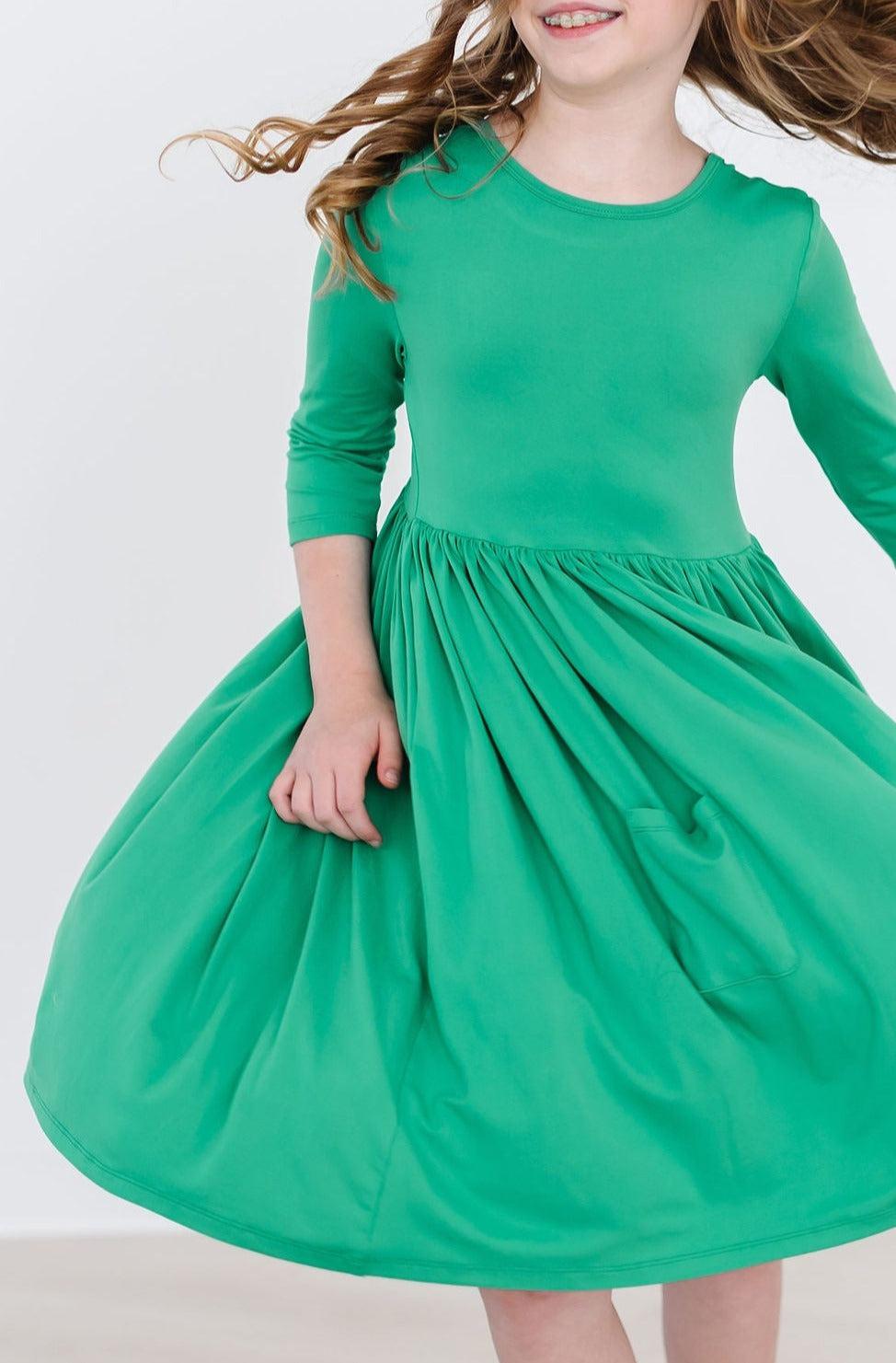 Kelly Green 3/4 Pocket Twirl Dress-Mila & Rose ®