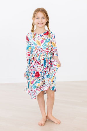 Winter Berries 3/4 Sleeve Pocket Twirl Dress-Mila & Rose ®