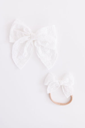 Classic Hair Bow - White Eyelet-Mila & Rose ®