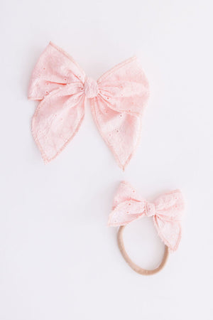 Classic Hair Bow - Petal Pink Eyelet-Mila & Rose ®