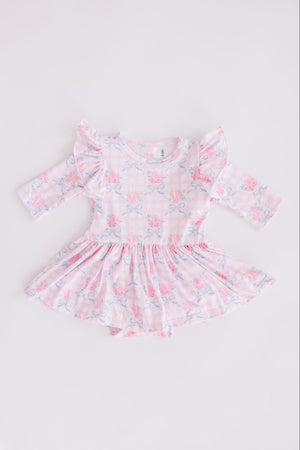 Ribbons & Roses 3/4 Sleeve Flutter Twirl Bodysuit-Mila & Rose ®