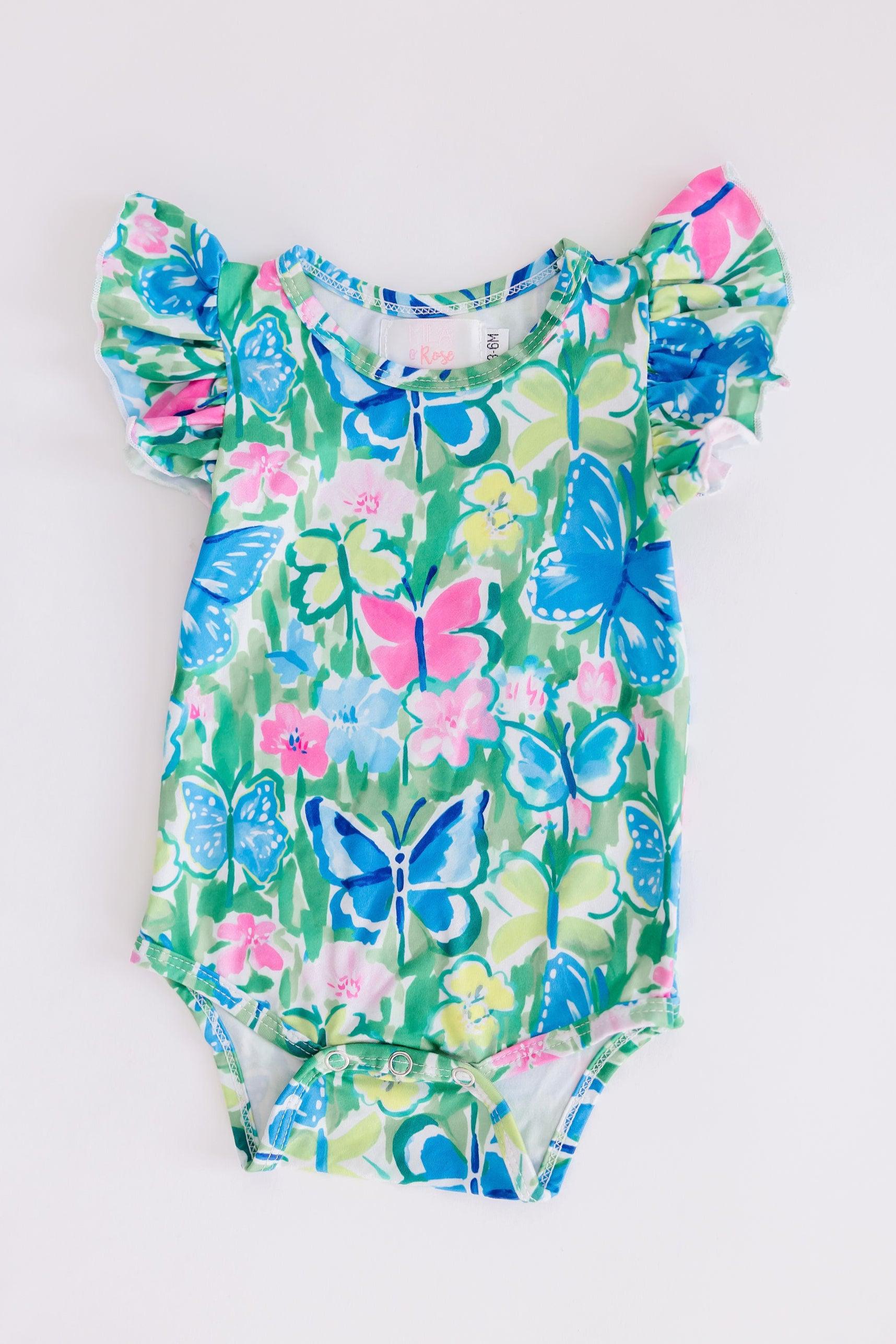 Watercolor Butterflies S/S Flutter Bodysuit-Mila & Rose ®