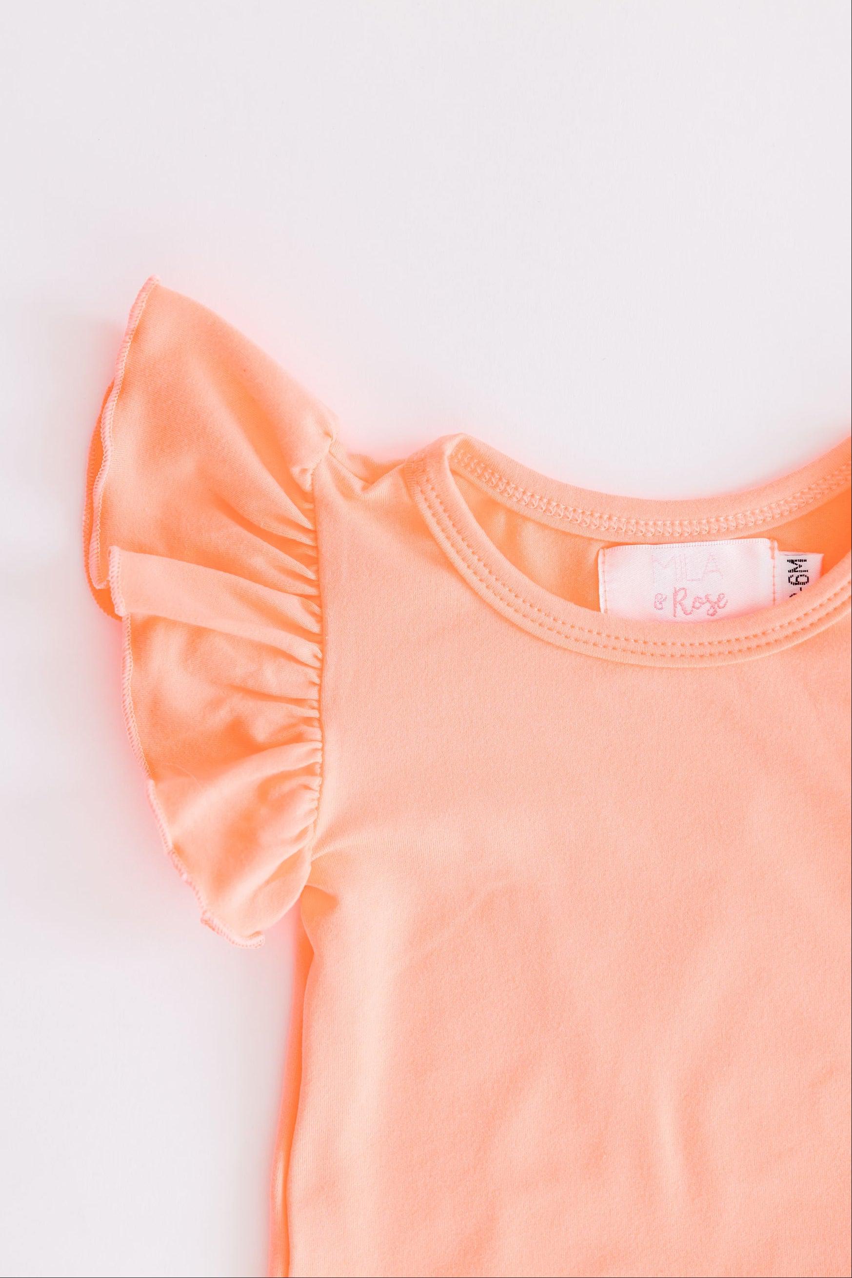 Neon Coral S/S Flutter Bodysuit-Mila & Rose ®