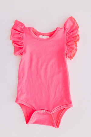 Neon Pink S/S Flutter Bodysuit-Mila & Rose ®