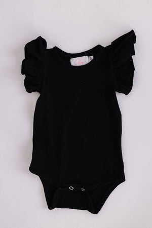 Black S/S Flutter Bodysuit-Mila & Rose ®