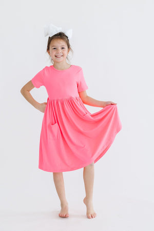 Neon Pink S/S Pocket Twirl Dress-Mila & Rose ®