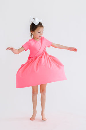 Neon Pink S/S Pocket Twirl Dress-Mila & Rose ®