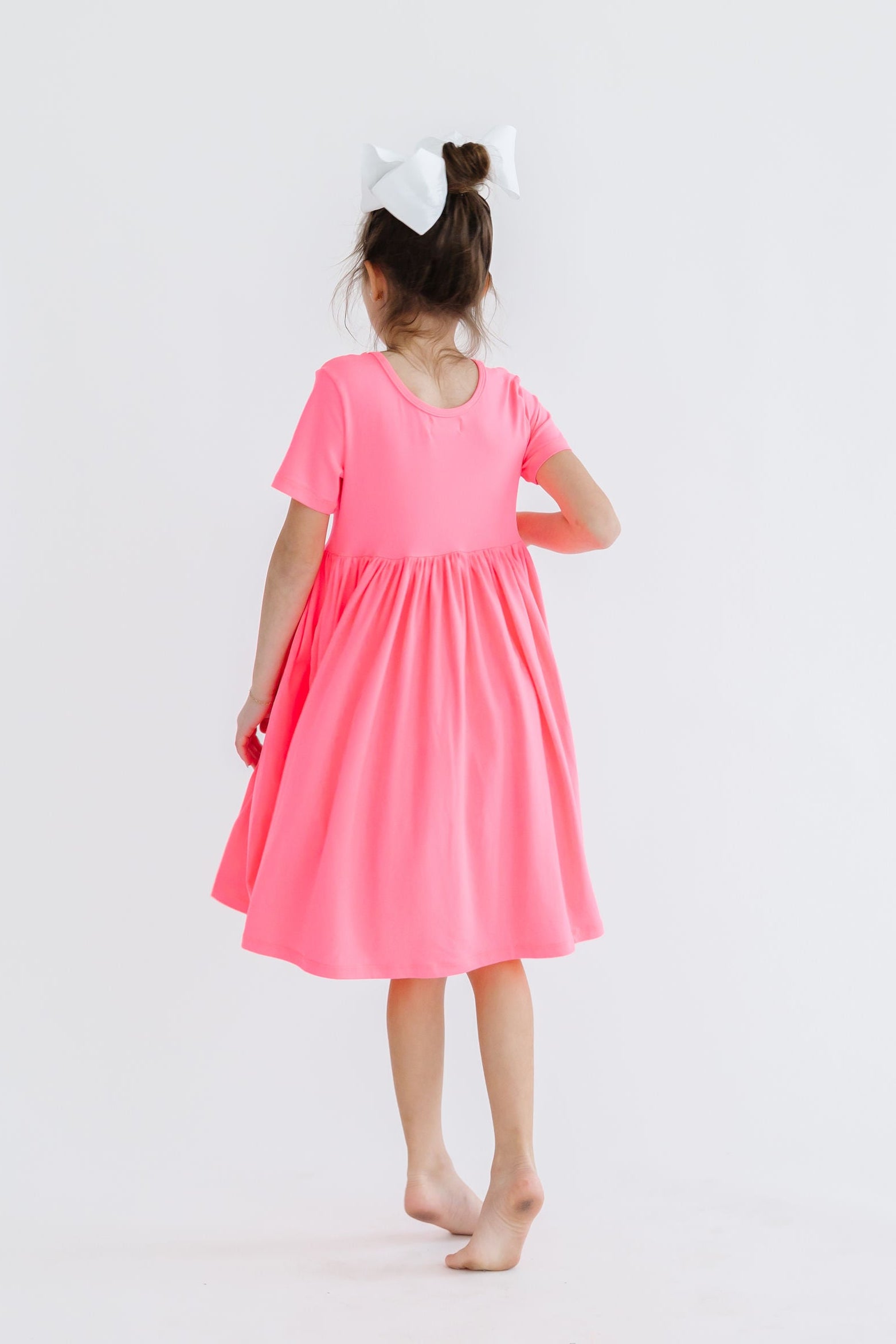 Neon Pink S/S Pocket Twirl Dress-Mila & Rose ®