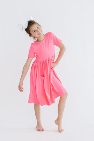 Neon Pink S/S Pocket Twirl Dress-Mila & Rose ®