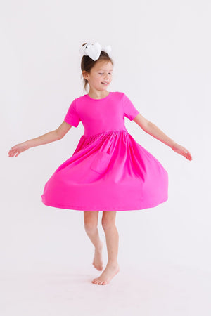 Hot Pink S/S Pocket Twirl Dress-Mila & Rose ®