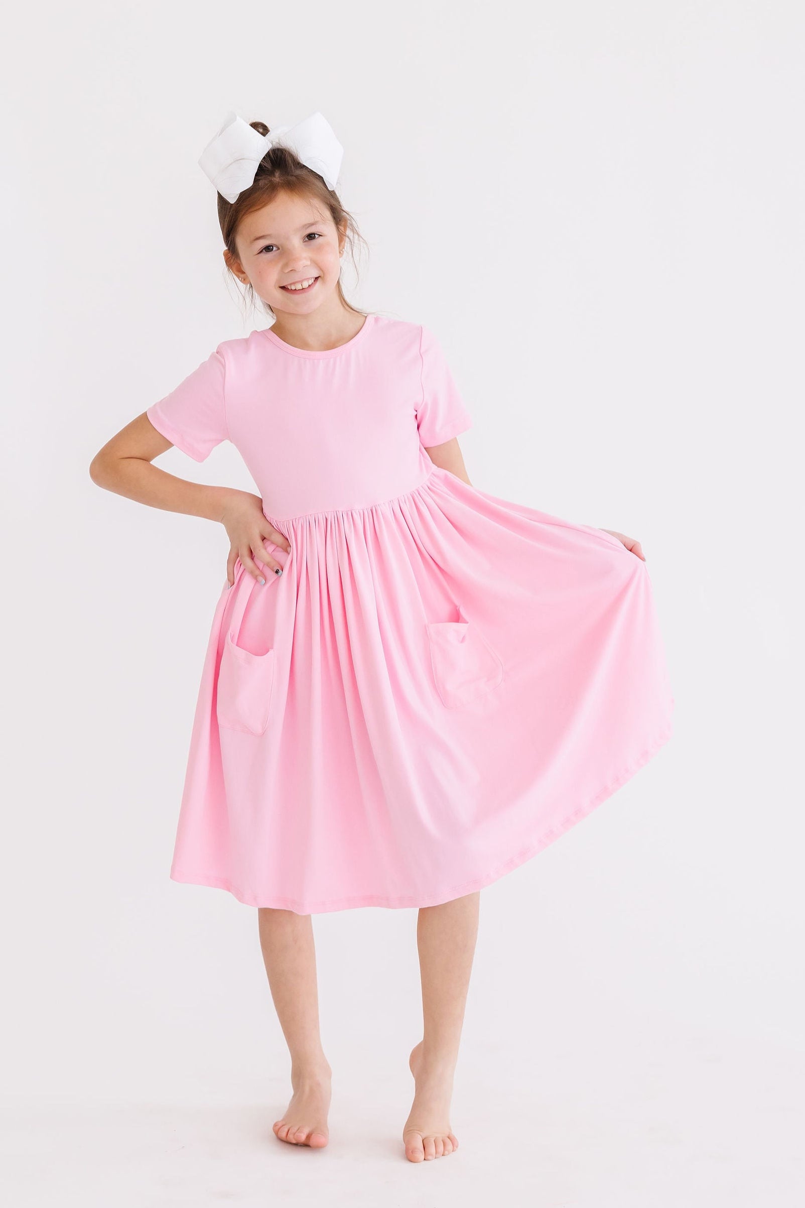 Bubblegum Pink S/S Pocket Twirl Dress-Mila & Rose ®