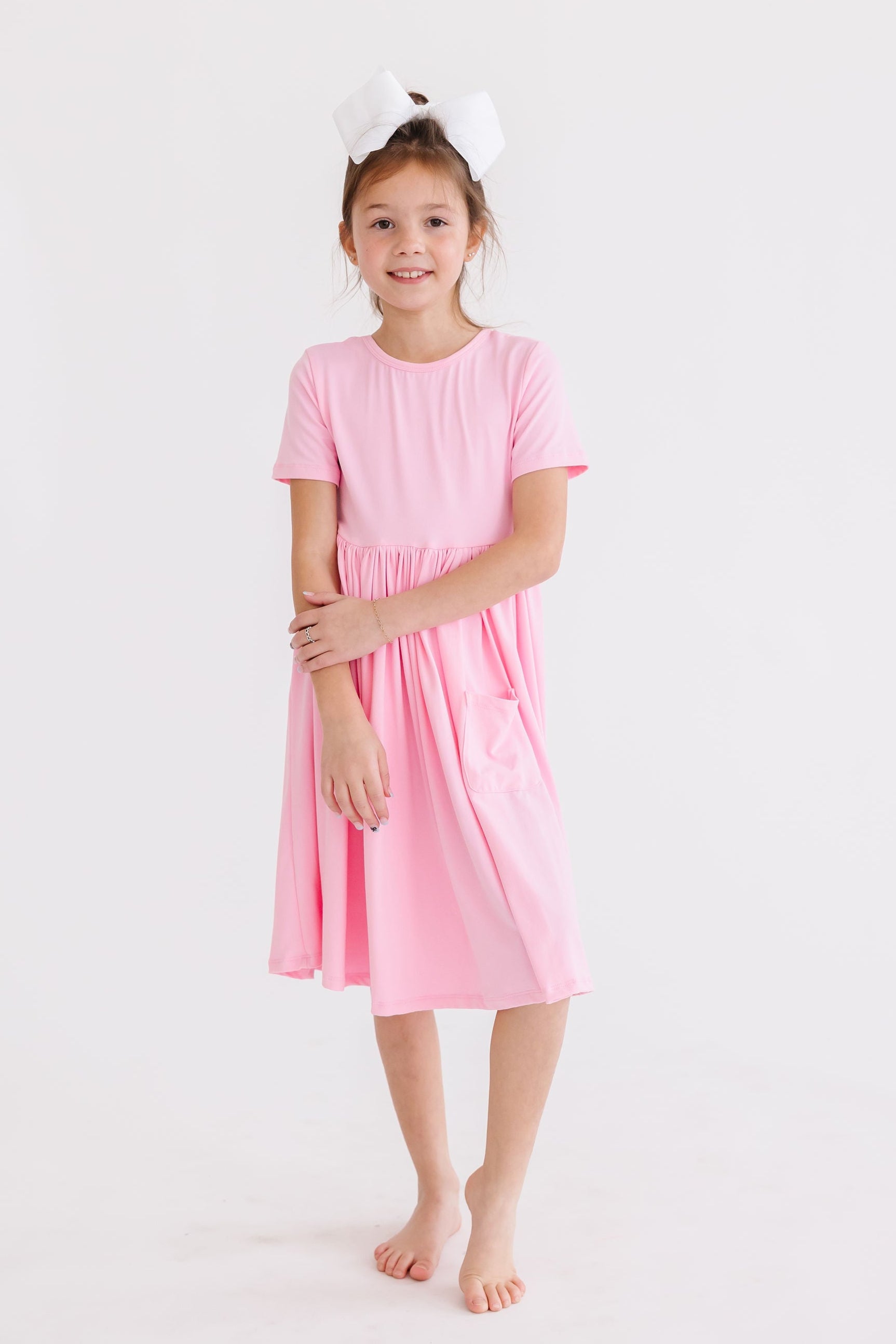 Bubblegum Pink S/S Pocket Twirl Dress-Mila & Rose ®