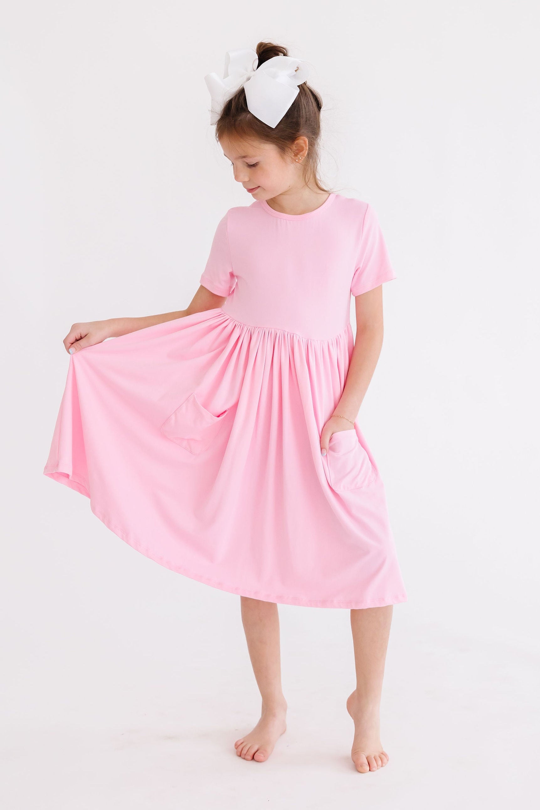 Bubblegum Pink S/S Pocket Twirl Dress-Mila & Rose ®