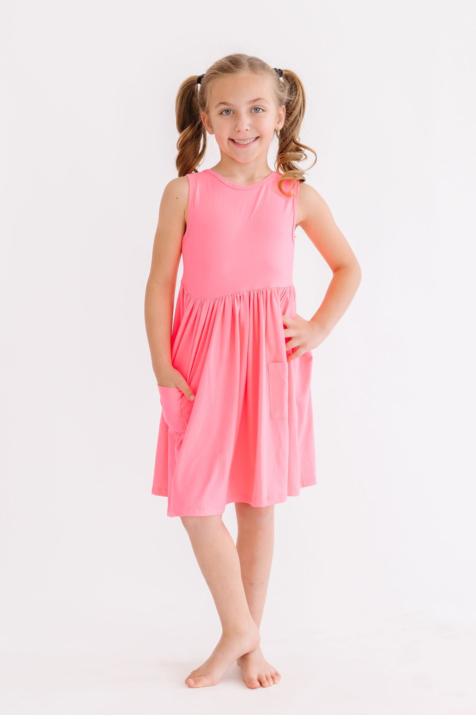 Neon Pink Tank Pocket Twirl Dress-Mila & Rose ®