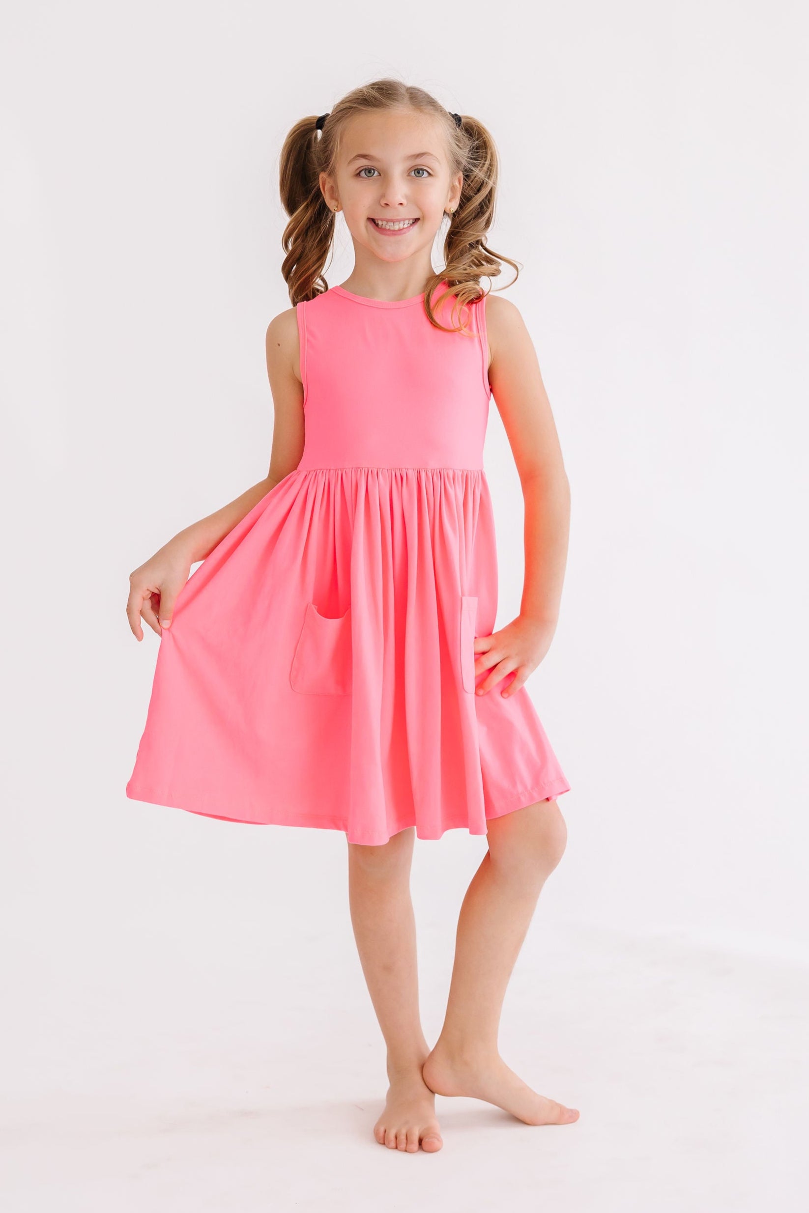 Neon Pink Tank Pocket Twirl Dress-Mila & Rose ®