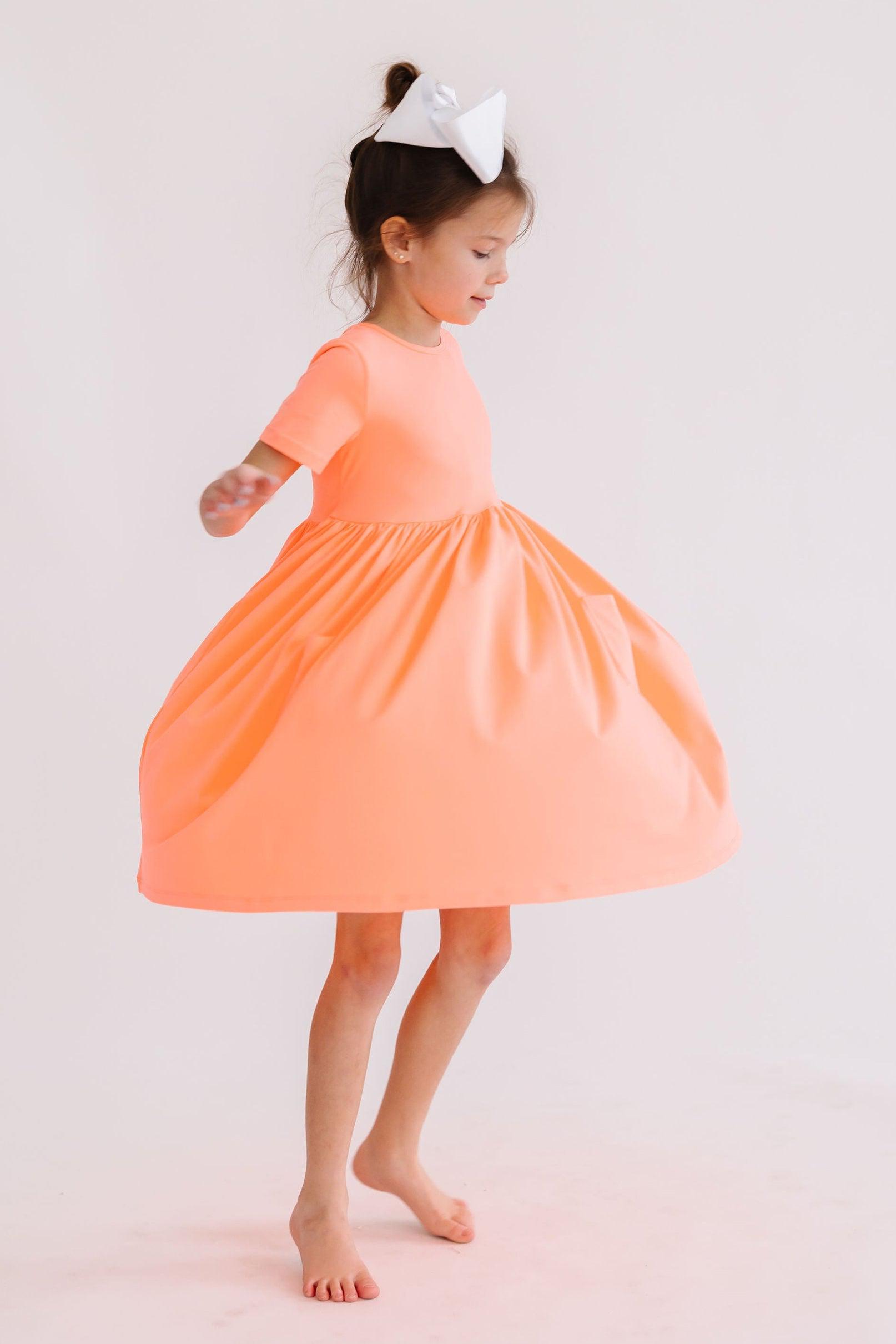 Neon Coral S/S Pocket Twirl Dress-Mila & Rose ®