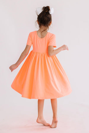 Neon Coral S/S Pocket Twirl Dress-Mila & Rose ®