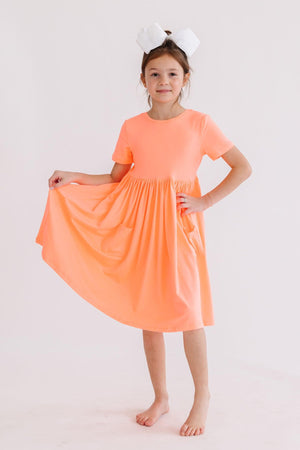 Neon Coral S/S Pocket Twirl Dress-Mila & Rose ®