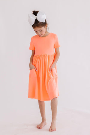 Neon Coral S/S Pocket Twirl Dress-Mila & Rose ®