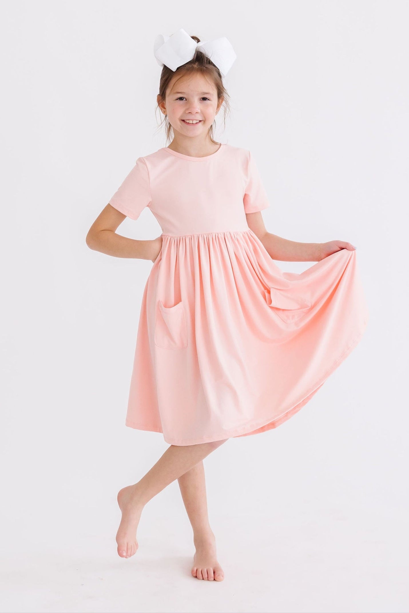 Peach S/S Pocket Twirl Dress-Mila & Rose ®